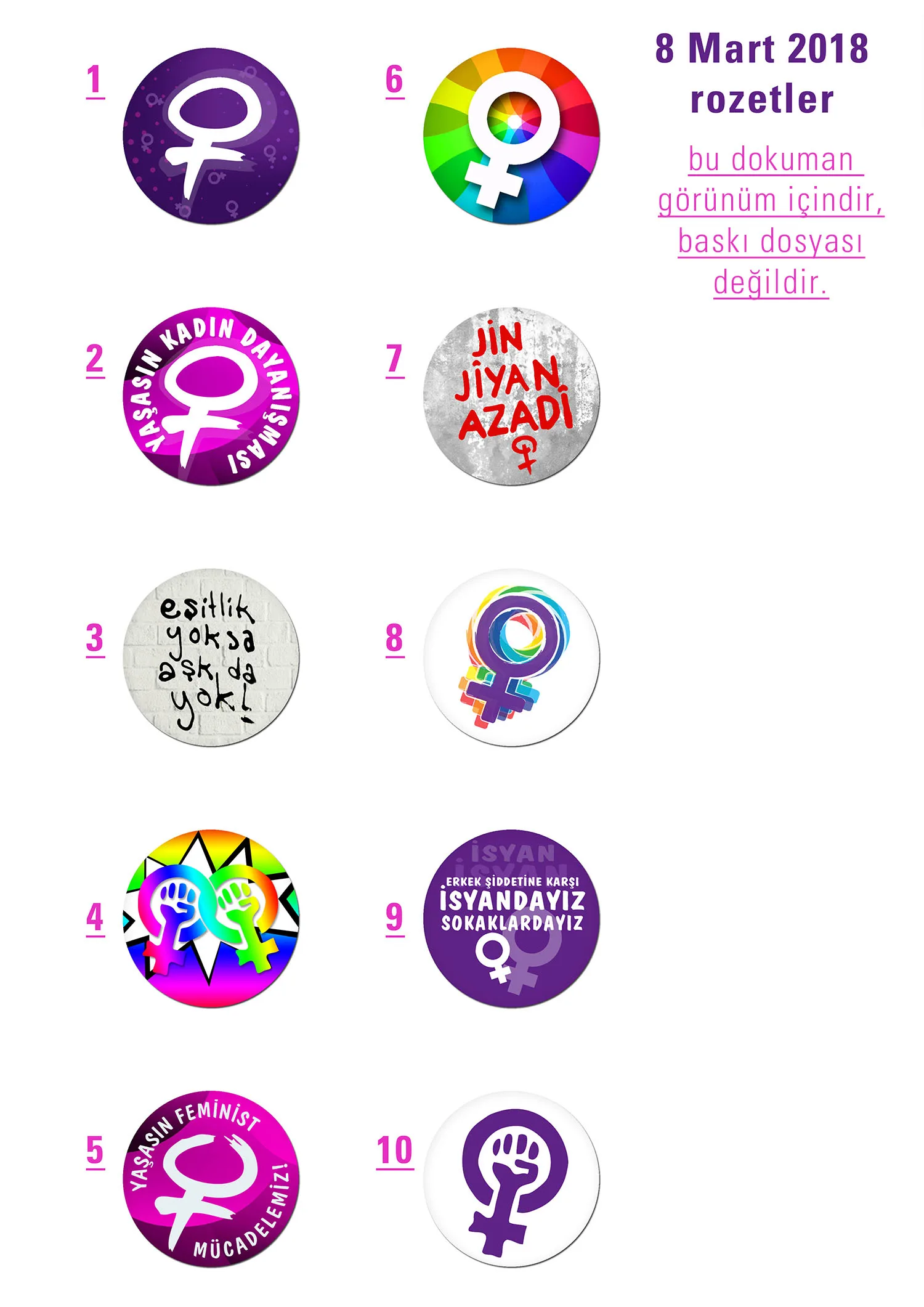 2018 Feminist Gece Yuruyusu Rozetler